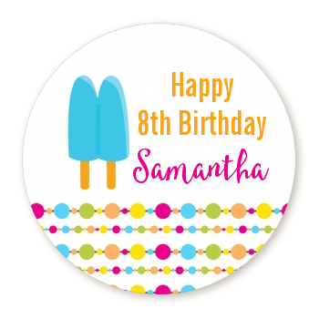  Popsicle Stick - Round Personalized Birthday Party Sticker Labels Option 1