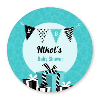  Posh Mom To Be Blue - Round Personalized Baby Shower Sticker Labels 
