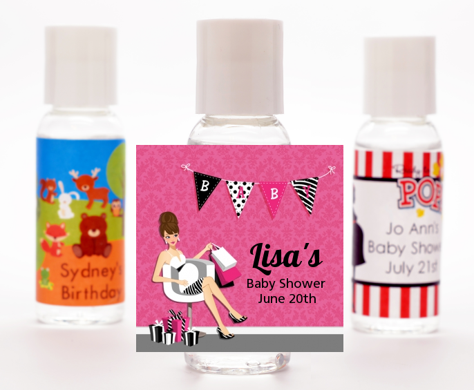  Posh Mom To Be - Personalized Baby Shower Hand Sanitizers Favors Black Hair