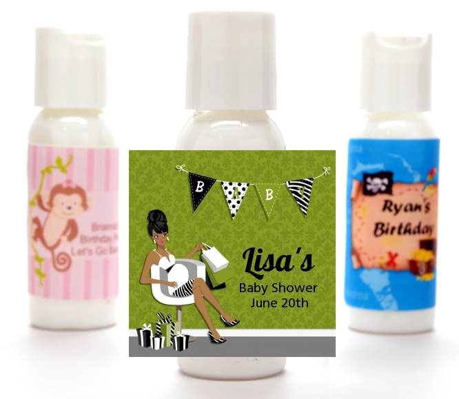  Posh Mom To Be Neutral - Personalized Baby Shower Lotion Favors Black Hair A