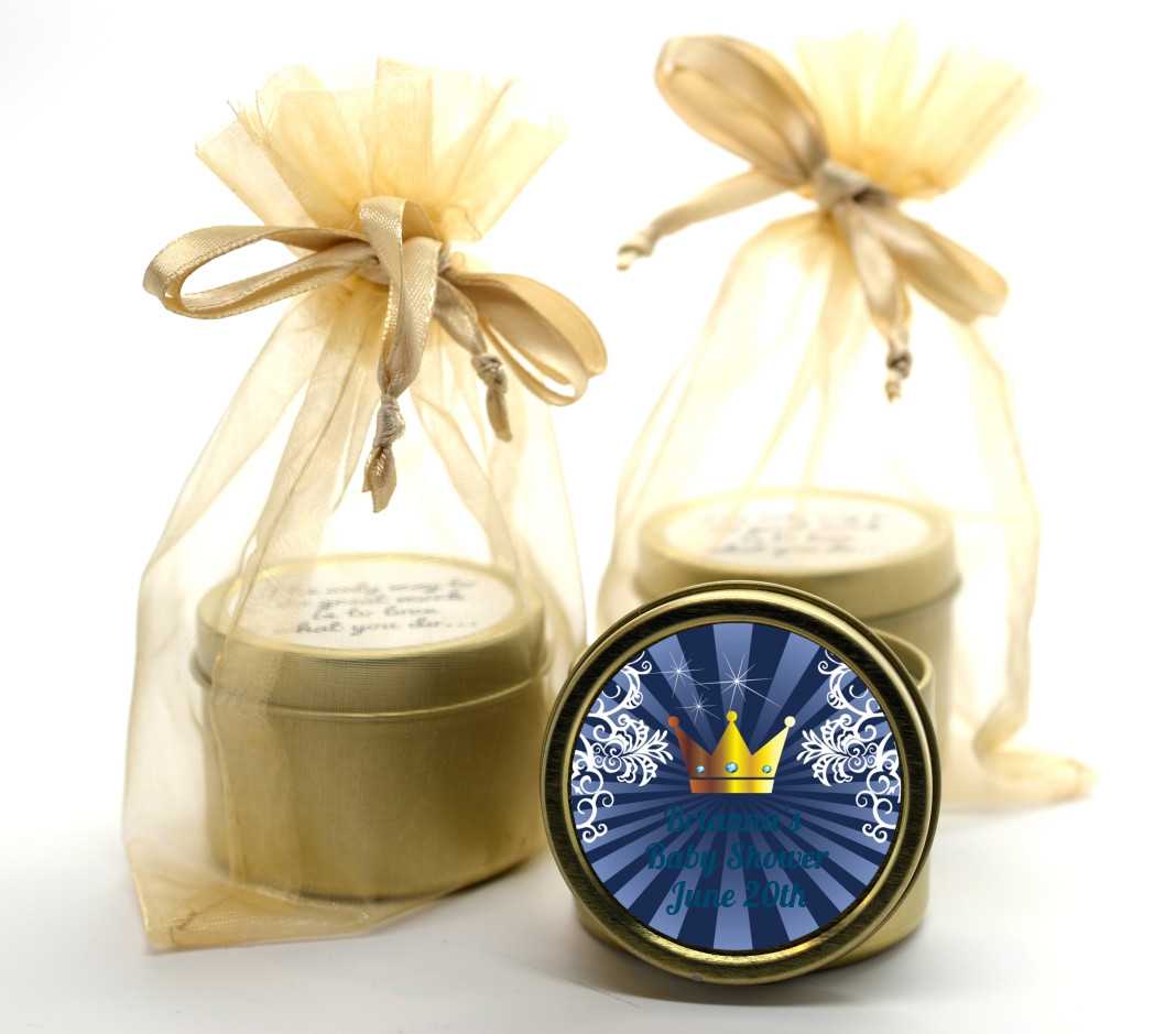  Prince Royal Crown - Baby Shower Gold Tin Candle Favors Option 1