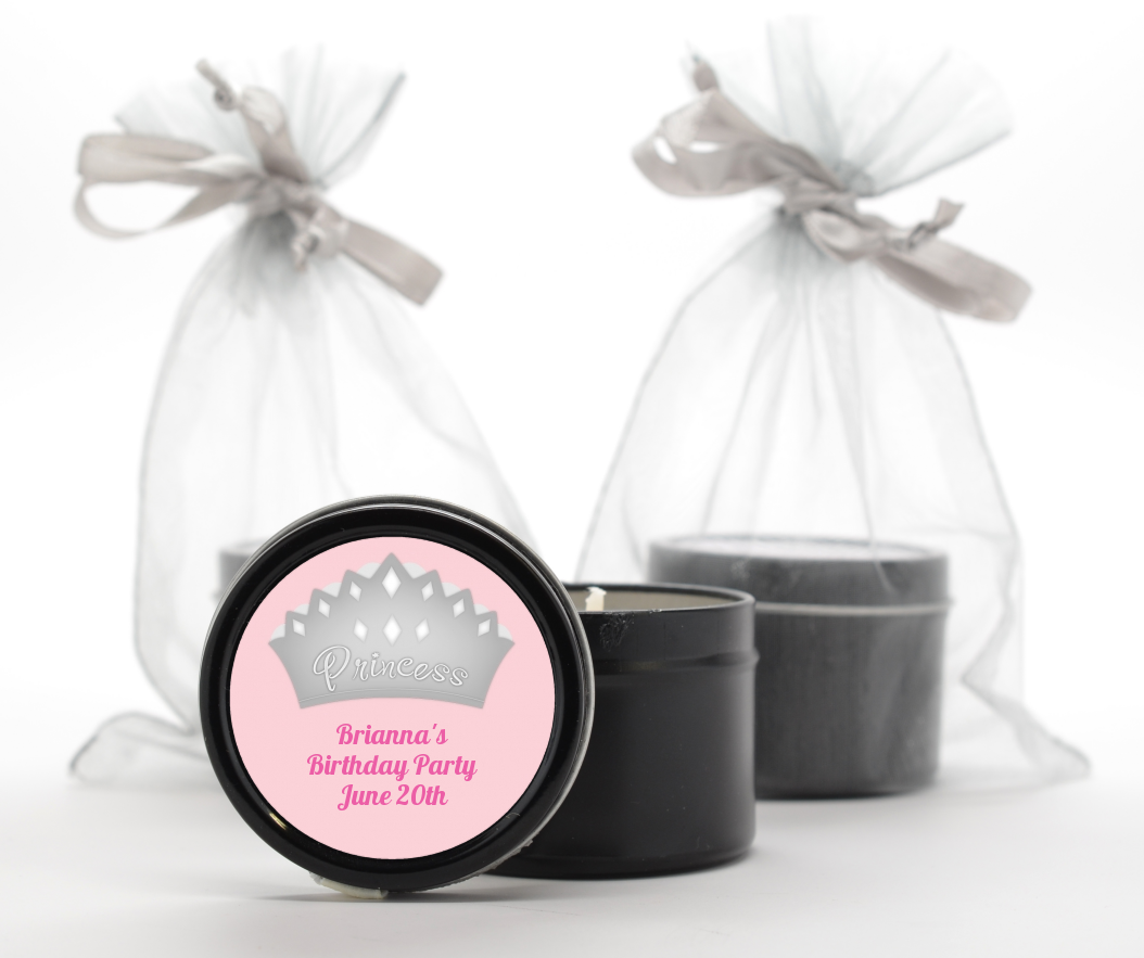  Princess Crown - Birthday Party Black Candle Tin Favors Pink