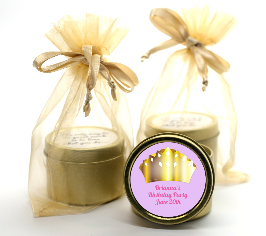  Princess Crown - Baby Shower Gold Tin Candle Favors 