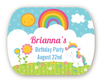 Rainbow Unicorn - Personalized Birthday Party Rounded Corner Stickers