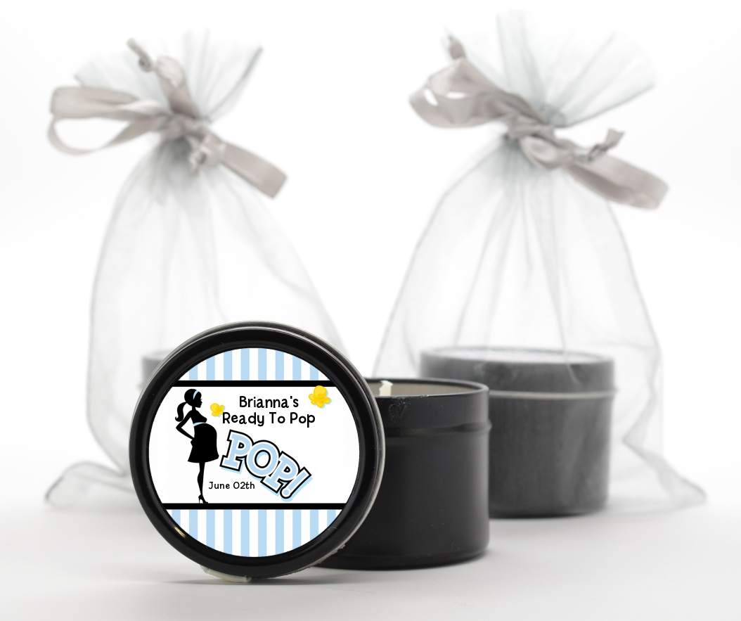  Ready To Pop Blue - Baby Shower Black Candle Tin Favors Option 1
