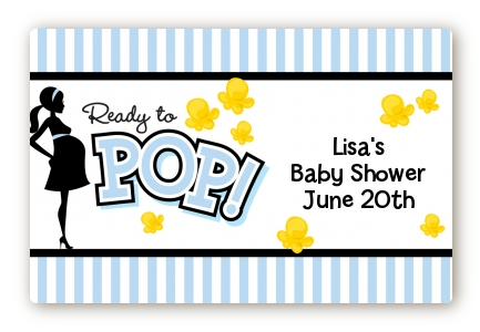 Ready To Pop Blue - Baby Shower Landscape Sticker/Labels