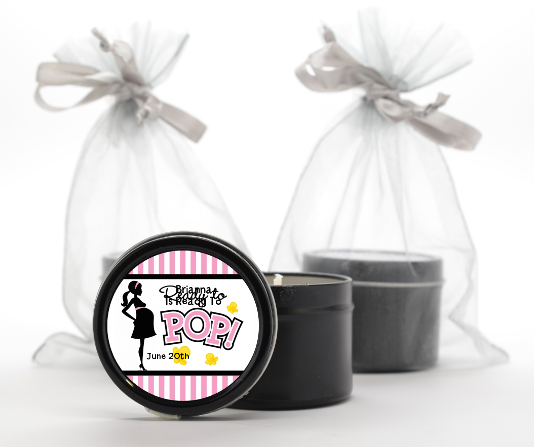  Ready To Pop Pink - Baby Shower Black Candle Tin Favors Option 1