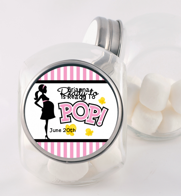  Ready To Pop Pink - Personalized Baby Shower Candy Jar Option 1