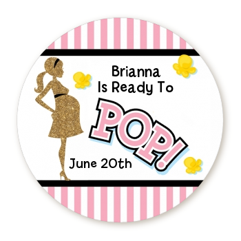 Ready To Pop Pink - Round Personalized Baby Shower Sticker Labels Option 1
