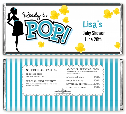  Ready To Pop Teal - Personalized Baby Shower Candy Bar Wrappers Option 1