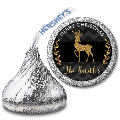 Reindeer Gold Glitter - Hershey Kiss Christmas Sticker Labels