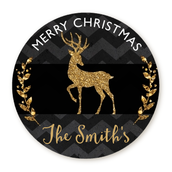  Reindeer Gold Glitter - Round Personalized Christmas Sticker Labels 
