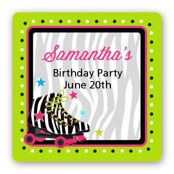 Retro Roller Skate Party - Square Personalized Birthday Party Sticker Labels