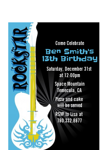 Rock Star Guitar Blue - Birthday Party Petite Invitations