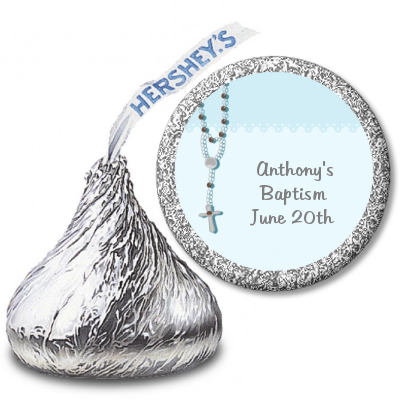 Rosary Beads Blue - Hershey Kiss Baptism / Christening Sticker Labels
