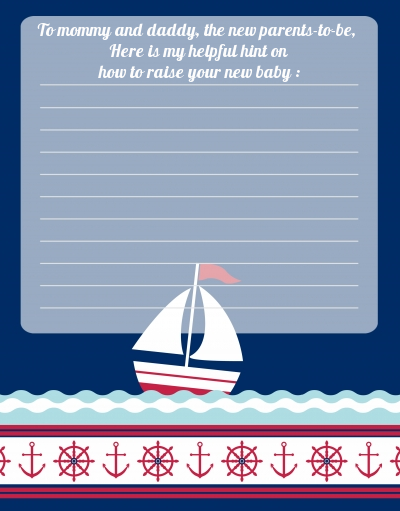 Sailboat Blue - Baby Shower Notes of Advice