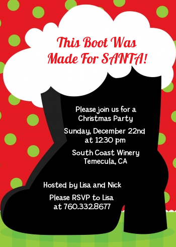 Santa's Boot - Christmas Invitations