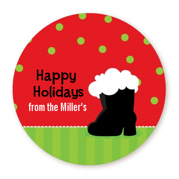  Santa's Boot - Round Personalized Christmas Sticker Labels 