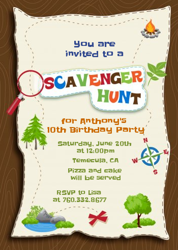  Scavenger Hunt - Birthday Party Invitations Option 1