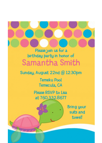 Sea Turtle Girl - Birthday Party Petite Invitations