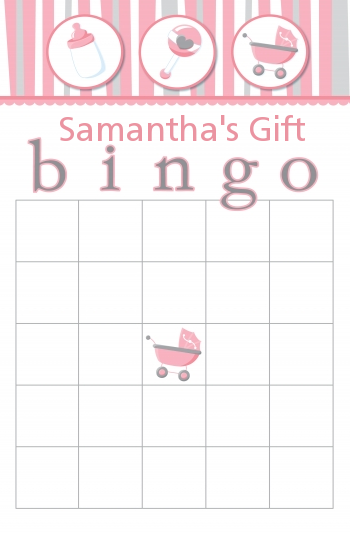 Shake, Rattle & Roll Pink - Baby Shower Gift Bingo Game Card