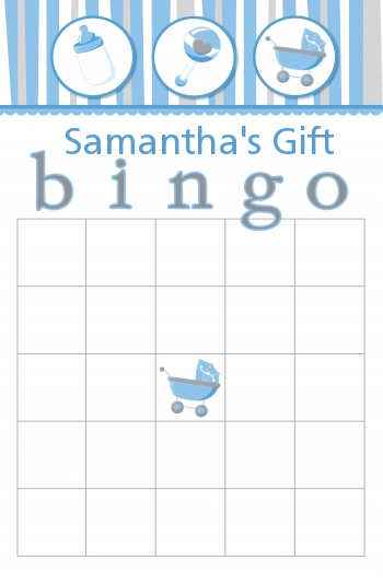 Shake, Rattle & Roll Blue - Baby Shower Gift Bingo Game Card