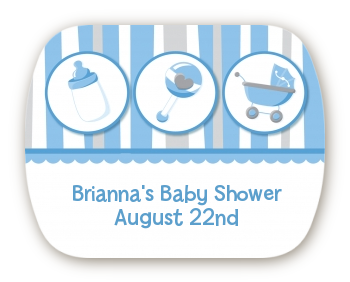 Shake, Rattle & Roll Blue - Personalized Baby Shower Rounded Corner Stickers
