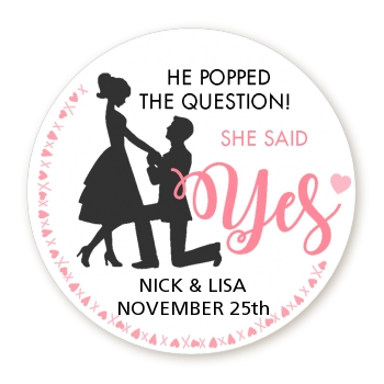  She Said Yes - Round Personalized Bridal Shower Sticker Labels 