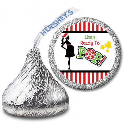 She's Ready To Pop Christmas Edition - Hershey Kiss Baby Shower Sticker Labels