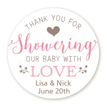  Showering With Love - Round Personalized Baby Shower Sticker Labels 