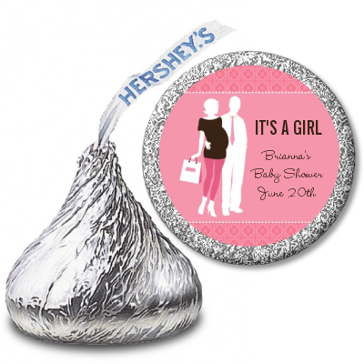 Silhouette Couple | It's a Girl - Hershey Kiss Baby Shower Sticker Labels