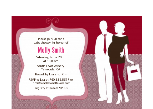  Silhouette Couple | It's a Girl - Baby Shower Petite Invitations Dark Pink