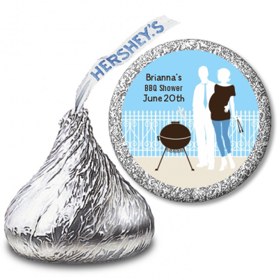 Silhouette Couple BBQ Boy - Hershey Kiss Baby Shower Sticker Labels