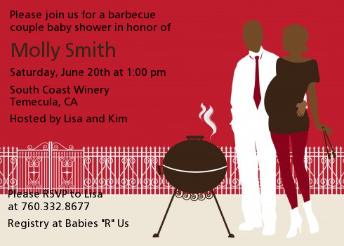  Silhouette Couple BBQ Neutral - Baby Shower Invitations Green