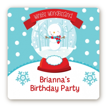 Snow Globe Winter Wonderland - Square Personalized Birthday Party Sticker Labels