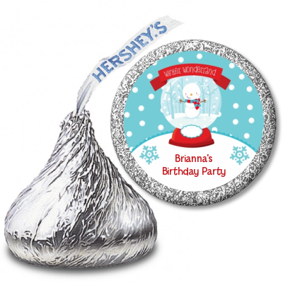 Snow Globe Winter Wonderland - Hershey Kiss Birthday Party Sticker Labels