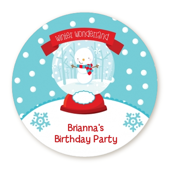  Snow Globe Winter Wonderland - Round Personalized Birthday Party Sticker Labels 