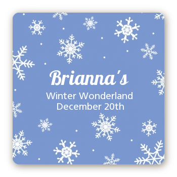 Snowflakes - Square Personalized Birthday Party Sticker Labels