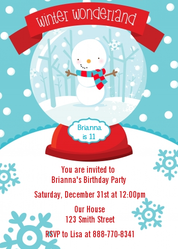 Snow Globe Winter Wonderland - Birthday Party Invitations