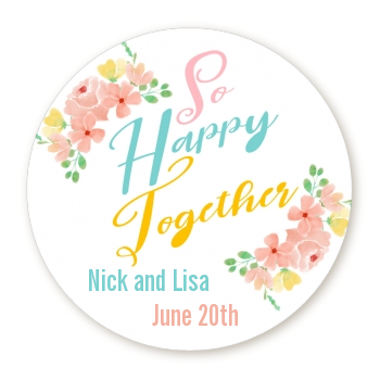  So Happy Together - Round Personalized Bridal Shower Sticker Labels 