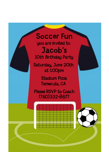 Soccer Jersey Red and Black - Birthday Party Petite Invitations