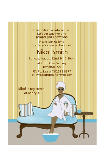  Spa Mom Blue African American - Baby Shower Petite Invitations Beige