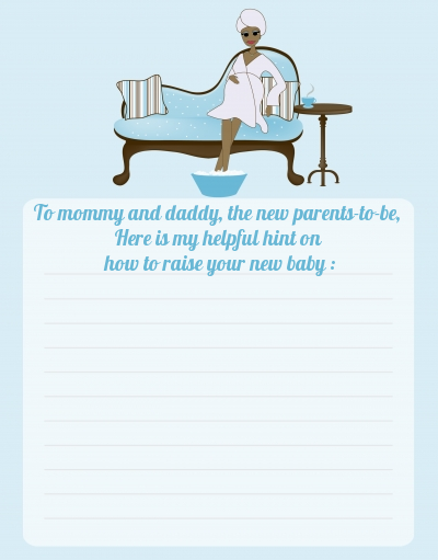Spa Mom Blue African American - Baby Shower Notes of Advice
