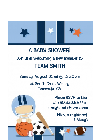  Sports Baby Caucasian - Baby Shower Petite Invitations Caucasian