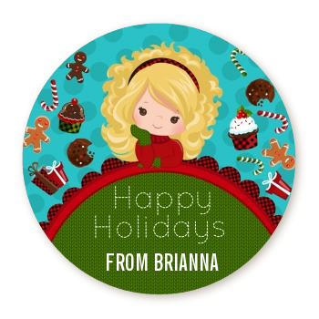  Dreaming of Sweet Treats - Round Personalized Christmas Sticker Labels Option 1