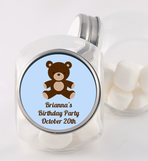  Teddy Bear - Personalized Birthday Party Candy Jar Blue