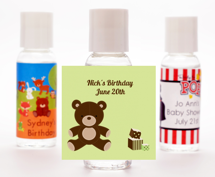  Teddy Bear - Personalized Birthday Party Hand Sanitizers Favors Blue