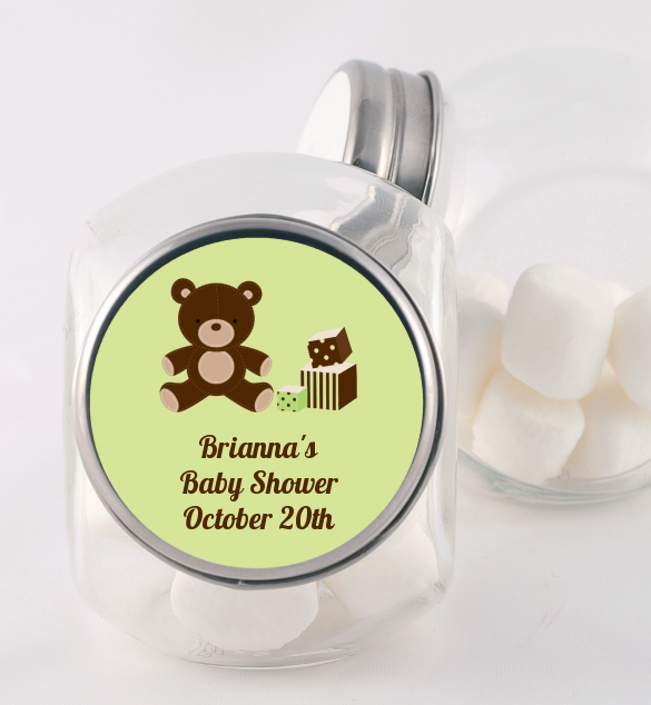  Teddy Bear Neutral - Personalized Baby Shower Candy Jar 