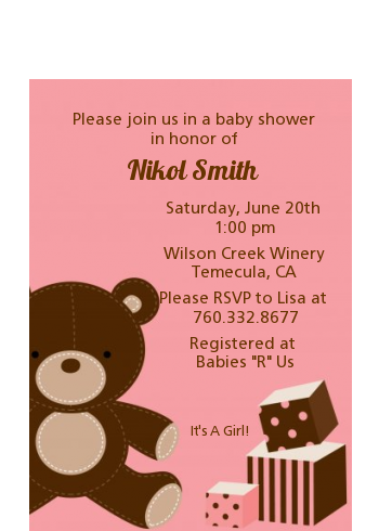 Teddy Bear Pink - Baby Shower Petite Invitations