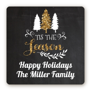 Tis The Season - Square Personalized Christmas Sticker Labels